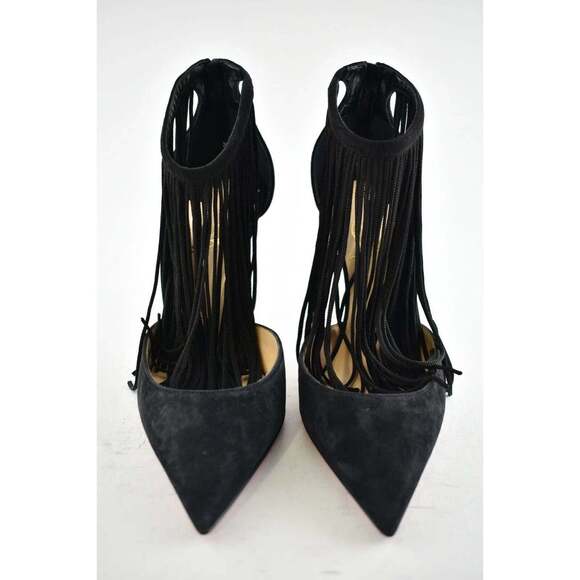Christian Louboutin Courtain 100 Black Fringe Ankle Strap Sandal Heel Pump 36 - Picture 6 of 12
